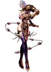 Rule 34 | absurdres, aqua eyes, armor, breasts, gauntlets, green eyes, high heels, highres, isabella valentine, lace up front, laceups, large breasts, official art, purple theme, shoes, skin tight, soul calibur, soulcalibur, soulcalibur iv, sword, thighhighs, underboob, weapon, whip, whip sword, white hair