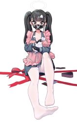 Rule 34 | 1girl, 28 (282teeth), alternate hairstyle, apron, black eyes, black hair, blue archive, blunt bangs, delinquent, feet, halo, highres, icing, long hair, mask, mouth mask, pantyhose, pastry bag, pleated skirt, simple background, skirt, soles, sukeban, sukeban (smg) (blue archive), twintails, valentine, white background, white pantyhose