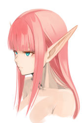 Rule 34 | 1girl, blue eyes, blunt bangs, closed mouth, collarbone, cropped torso, long hair, original, pink hair, pointy ears, simple background, sketch, solo, straight hair, sushi (sashimise), upper body, white background