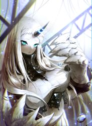 Rule 34 | 10s, 1girl, abyssal ship, alternate eye color, bare shoulders, blue eyes, blurry, breasts, claws, colored skin, detached sleeves, dress, horns, kantai collection, large breasts, limeblock, long hair, ribbed dress, ribbed sweater, seaport princess, single horn, solo, sweater, sweater dress, very long hair, white dress, white hair, white skin