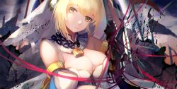 Rule 34 | .l.l, 1girl, bare shoulders, blonde hair, breasts, bridal veil, chain, fate/grand order, fate (series), green eyes, highres, looking at viewer, nero claudius (bride) (fate), nero claudius (fate), solo, veil