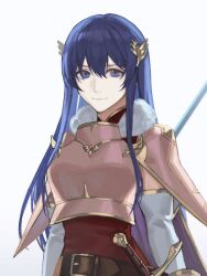 Rule 34 | 1girl, armor, belt, blue eyes, blue hair, breastplate, caeda (fire emblem), dress, elbow gloves, fire emblem, fire emblem: mystery of the emblem, fire emblem: shadow dragon, fire emblem heroes, gloves, highres, looking at viewer, mik blamike, nintendo, official alternate costume, pauldrons, pegasus knight uniform (fire emblem), red dress, short dress, shoulder armor, simple background, smile, solo, white background, white gloves