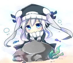 Rule 34 | 10s, 1girl, abyssal ship, blue eyes, chibi, hat, kantai collection, long hair, pale skin, personification, silver hair, solo, tosura-ayato, wo-class aircraft carrier