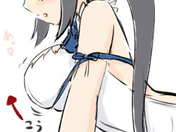 Rule 34 | 10s, 1girl, arrow (symbol), bad id, bad pixiv id, bare shoulders, black hair, blush, breasts, close-up, dress, dungeon ni deai wo motomeru no wa machigatteiru darou ka, engiyoshi, from side, head out of frame, heart, hestia (danmachi), large breasts, long hair, md5 mismatch, motion lines, rei no himo, ribbon, simple background, sketch, solo, spoken heart, translated, white background, white dress