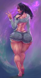 Rule 34 | 1girl, ass, black hair, cutesexyrobutts, han juri, highres, huge ass, image sample, short shorts, shorts, solo, street fighter, thick thighs, thighs, thong, tumblr sample, whale tail (clothing), wide hips
