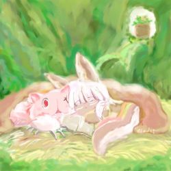 Rule 34 | 10s, artist request, rabbit, closed eyes, furry, lowres, made in abyss, mitty (made in abyss), nanachi (made in abyss), white hair