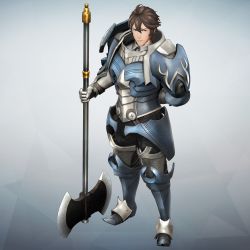 Rule 34 | 1boy, 3d, armor, axe, battle axe, black pants, blue armor, brown eyes, brown hair, fire emblem, fire emblem awakening, fire emblem warriors, frederick (fire emblem), full body, gauntlets, gradient background, greaves, highres, holding, looking at viewer, male focus, nintendo, official art, pants, serious, short hair, shoulder armor, simple background, solo, standing, weapon
