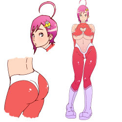 Rule 34 | 1girl, ahoge, ass, bad id, bad pixiv id, boots, breasts, female focus, full body, latex, locketmonkey, navel, nipples, pink hair, simple background, skin tight, solo, underboob, white background
