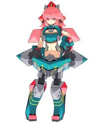 Rule 34 | 1girl, cosmic break, full body, highres, lace, mecha musume, navel, official art, pigeon-toed, pink eyes, pink hair, shaded face, short hair, smile, solo, transparent background, wakaba sprout, winberrl