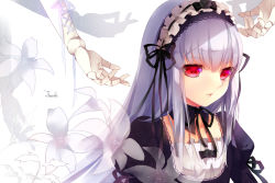 Rule 34 | 1girl, bad id, bad pixiv id, detached collar, doll joints, flower, joints, lily (flower), lips, long hair, red eyes, rozen maiden, silver hair, solo, suigintou, tukino (panna), white background