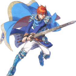 Rule 34 | 1boy, armor, blue eyes, durandal (fire emblem), eliwood (fire emblem), fire emblem, fire emblem: the blazing blade, fire emblem heroes, full body, highres, male focus, nintendo, official art, red hair, short hair, solo, sword, transparent background, weapon, white background
