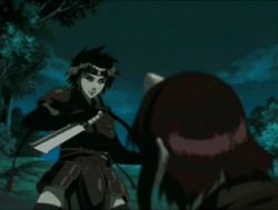 Rule 34 | 3girls, animated, animated gif, blood, bouncing breasts, breasts, character request, death, decapitation, fighting, forest, knife, large breasts, lowres, multiple girls, nature, ninja, outdoors, shadow (anime), sword, weapon