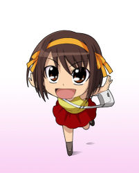 Rule 34 | 00s, 1girl, airplane arms, brown hair, chibi, chibi only, isse, lowres, outstretched arms, short hair, solo, spread arms, suzumiya haruhi, suzumiya haruhi no yuuutsu