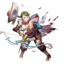 Rule 34 | 1girl, belt, boots, bow (weapon), breasts, brown hair, candace (fire emblem), cape, cleavage, clenched teeth, dagger, damaged, fire emblem, fire emblem fates, fire emblem heroes, hat, high heel boots, high heels, highres, holding, holding bow (weapon), holding weapon, knife, large hat, medium breasts, nintendo, non-web source, official art, one eye closed, pantyhose, pink cape, plump, ponytail, quiver, scarf, solo, teeth, torn cape, torn clothes, torn pantyhose, unworn hat, unworn headwear, weapon, white cape