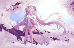 Rule 34 | 1girl, absurdly long hair, absurdres, boots, cherry blossoms, cherry hair ornament, closed eyes, closed mouth, collared shirt, detached sleeves, dress shirt, floating hair, flower, food-themed hair ornament, hair between eyes, hair flower, hair ornament, hatsune miku, highres, in tree, kanvien, long hair, long sleeves, miniskirt, necktie, pink footwear, pink hair, pink necktie, pink skirt, pink sleeves, pleated skirt, sakura miku, shirt, sitting, sitting in tree, skirt, sleeveless, sleeveless shirt, solo, thigh boots, thighhighs, tree, twintails, very long hair, vocaloid, white flower, white shirt, wing collar, zettai ryouiki