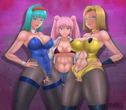 Rule 34 | 3girls, android 18, blonde hair, breasts, bulma, dragon ball, huge breasts, multiple girls, pink hair, tagme, twintails, yuri