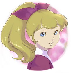 Rule 34 | 1970s (style), 1girl, 32708991 (artist), blonde hair, blue eyes, bow, chargeman ken!, hair bow, izumi caron, knack, long hair, looking at viewer, retro artstyle, parted lips, ponytail, retro artstyle, smile, solo, upper body