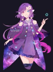 Rule 34 | 1girl, blue eyes, commentary, commission, dress, english commentary, gradient hair, heterochromia, iashi (vtuber), indie virtual youtuber, multicolored hair, pink eyes, pink hair, purple dress, purple hair, smile, solo, space print, starry sky print, teeth, twintails, utamaruu, virtual youtuber