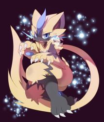 Rule 34 | 1boy, animal ears, animal hands, artist name, black fur, blue eyes, blush, body fur, cat boy, cat ears, cat tail, claws, creatures (company), dated, electricity, fangs, full body, furry, furry male, game freak, gen 7 pokemon, hands up, highres, invisible chair, jpeg artifacts, legendary pokemon, light blush, looking at viewer, male focus, mythical pokemon, nintendo, nyaswitchnya, open mouth, pawpads, pokemon, pokemon (creature), signature, sitting, solo, tail, teeth, two-tone fur, whiskers, yellow fur, zeraora
