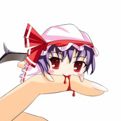 Rule 34 | 1girl, animated, animated gif, biting, blood, blue31333, chibi, female focus, finger biting, fuwa gengetsu, looking at viewer, lowres, mini person, minigirl, remilia scarlet, solo, touhou, vampire, wings
