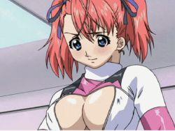Rule 34 | 00s, amamiya yuu, angelium, animated, animated gif, blue eyes, bodysuit, bouncing breasts, breasts, indoors, interior, latex, latex suit, lowres, red hair, ribbon, short twintails, twintails