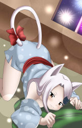 Rule 34 | 1girl, absurdres, animal ears, cat ears, cat tail, charle (fairy tail), dmayaichi, fairy tail, fireworks, highres, japanese clothes, kimono, new years, tail, white hair, yellow eyes