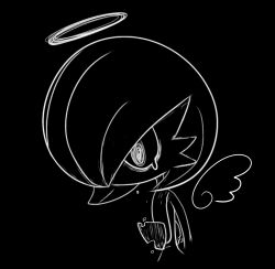 Rule 34 | 1girl, a (pixiv 72325308), angel, arms at sides, bags under eyes, black background, black theme, bob cut, broken, creatures (company), cropped torso, detached wings, female focus, flat chest, game freak, gardevoir, gen 3 pokemon, greyscale, hair over one eye, halo, lineart, mini wings, monochrome, nintendo, one eye covered, pokemon, pokemon (creature), sad, short hair, simple background, sketch, solo, tears, upper body, wings