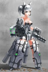 Rule 34 | 1girl, aiming, aiming at viewer, bad id, bad pixiv id, breasts, kfr, looking at viewer, mecha musume, original, science fiction, shell casing, short hair, solo, weapon