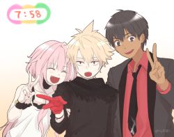 Rule 34 | 3boys, arash (fate), astolfo (fate), astolfo (noisy obsession) (fate), bad id, bad twitter id, black hair, blonde hair, blush, braid, dark-skinned male, dark skin, fang, fate/apocrypha, fate/grand order, fate/prototype, fate/prototype: fragments of blue and silver, fate (series), hair ribbon, jekyll and hyde (fate), kamuran ran, long hair, male focus, multiple boys, official alternate costume, pink hair, purple eyes, red eyes, ribbon, short hair, single braid, smile, trap