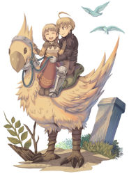 Rule 34 | ahoge, alma beoulve, armor, bad id, bad pixiv id, bird, blonde hair, bow, brother and sister, chocobo, dress, final fantasy, final fantasy tactics, fujimaru (green sparrow), long hair, multiple riders, plant, ramza beoulve, riding, saddle, short hair, siblings, smile, spikes