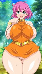 Rule 34 | blush, bottomless, breasts, dress, final fantasy, final fantasy v, forest, functionally nude, happy, huge areola, huge areolae, huge breasts, huge nipples, large breasts, lenna charlotte tycoon, looking at viewer, nature, nipple slip, nipples, nude, nudist, outdoors, pink hair, pointless clothes, pointless clothing, presenting, princess, public indecency, pussy, shirt, short hair, sideboob, square enix, thick thighs, thighs, tight clothes, tight dress, tight shirt, useless clothes, useless clothing, wide hips