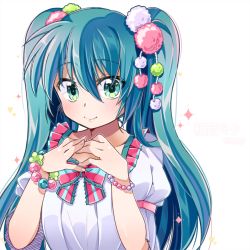 Rule 34 | 1girl, aqua hair, bad id, bad pixiv id, green eyes, hago, hago (artist), hatsune miku, long hair, looking at viewer, md5 mismatch, resolution mismatch, simple background, smile, solo, twintails, upper body, vocaloid, white background