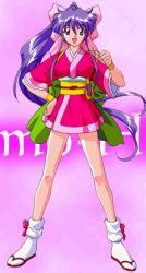 Rule 34 | 1990s (style), 1girl, bow, dancing blade, japanese clothes, kimono, lowres, momohime (dancing blade), ribbon, sandals, shoes, solo, sword, weapon