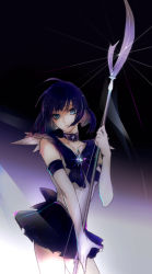 Rule 34 | 1990s (style), 1girl, aqua eyes, bad id, bad pixiv id, bishoujo senshi sailor moon, black bow, black hair, black skirt, bob cut, bow, brooch, choker, elbow gloves, glaive (polearm), gloves, haun, holding, holding polearm, holding spear, holding weapon, jewelry, magical girl, multicolored eyes, pleated skirt, polearm, purple eyes, purple hair, purple skirt, retro artstyle, sailor saturn, sailor senshi, short hair, silence glaive, skirt, solo, spear, star brooch, tomoe hotaru, weapon, white gloves