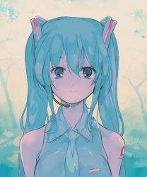 Rule 34 | blue eyes, blue hair, colorized, commentary, dan evan, hatsune miku, highres, long hair, necktie, smile, solo, twintails, vocaloid