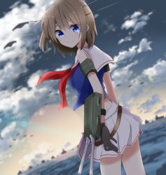 Rule 34 | 1girl, a.a (aa772), blush, breasts, brown eyes, brown hair, closed mouth, collarbone, cowboy shot, full body, hair between eyes, hair ornament, holding, kantai collection, looking at viewer, maya (kancolle), navel, short hair, simple background, smile, solo, source request, standing, white background