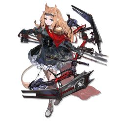 Rule 34 | 1girl, alchemaniac, animal ears, archetto (arknights), arknights, blue eyes, boots, bow (weapon), brown hair, compound bow, cross-laced footwear, dress, epaulettes, forehead, grey dress, grey footwear, heterochromia, holding, holding bow (weapon), holding weapon, lace-up boots, long hair, looking at viewer, official art, petticoat, red eyes, short dress, solo, tail, transparent background, weapon