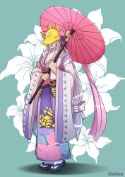 Rule 34 | absurdres, digimon, drawing on another&#039;s face, flower, fox, highres, japanese clothes, kimono, lipstick, makeup, sakuyamon