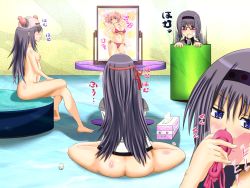 Rule 34 | 10s, 5girls, :3, akemi homura, bad id, bad pixiv id, bikini, black hair, cameltoe, female masturbation, fumi (humiharu), highres, homu, kaname madoka, kyubey, lingerie, long hair, magical girl, mahou shoujo madoka magica, mahou shoujo madoka magica (anime), masturbation, multiple girls, multiple persona, object on head, panties, panties on head, purple eyes, short hair, short twintails, side-tie bikini bottom, smelling, smelling clothes, swimsuit, tissue, tissue box, twintails, underwear