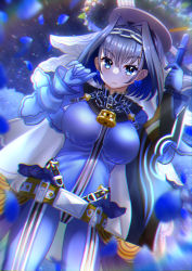 Rule 34 | 1girl, blue hair, bow, bow earrings, breasts, bridal veil, chain, chain necklace, cosplay, creator connection, earrings, fate/extra, fate/extra ccc, fate/grand order, fate (series), full-length zipper, hair intakes, halo, head wreath, headband, hololive, hololive english, jewelry, large breasts, lock, mechanical halo, necklace, nero claudius (bride) (fate), nero claudius (bride) (fate) (cosplay), nero claudius (fate), nero claudius (fate) (all), ouro kronii, padlock, padlocked collar, short hair, veil, virtual youtuber, wreath, yobi (yobiyobi4), zipper, zipper pull tab