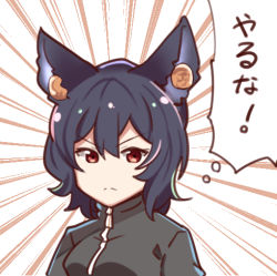 Rule 34 | 1girl, arito arayuru, black hair, breasts, brown eyes, chibi, emphasis lines, granblue fantasy, ilsa (granblue fantasy), jacket, jersey, looking at viewer, lowres, pointy ears, serious, short hair, solo, track jacket, track suit, translation request
