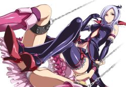 Rule 34 | 00s, 2girls, bdsm, blonde hair, bondage, boots, bound, breasts, chain, choker, cleavage, cuffs, cure peach, dutch angle, eas (fresh precure!), elbow gloves, femdom, fresh precure!, frills, gloves, hairband, hakaba (dairiseki), higashi setsuna, high heels, jewelry, knee boots, large breasts, looking at viewer, magical girl, momozono love, multiple girls, navel, panties, pantyshot, precure, red eyes, shackles, shoes, short hair, shorts, sitting, sitting on face, sitting on person, spread legs, thighhighs, twintails, underwear, upskirt, white hair, white panties, yuri