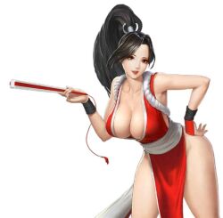 Rule 34 | 1girl, breasts, cleavage, large breasts, long hair, official art, ponytail, shiranui mai, snk, solo, the king of fighters
