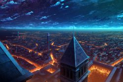 Rule 34 | arch, building, city lights, cityscape, cloud, highres, horizon, kami (yoshipt0716), md5 mismatch, night, night sky, no humans, ocean, original, outdoors, resolution mismatch, scenery, sky, source smaller, star (sky), starry sky, tower, water