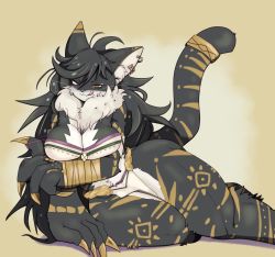 Rule 34 | 1girl, animal ears, black hair, breasts, brown eyes, claws, cleavage, furry, furry female, highres, long hair, ruishin, smile, solo, tail, tongue
