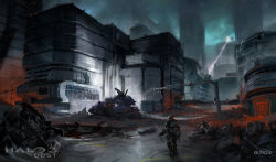 Rule 34 | 1other, after battle, assault rifle, battle, battle rifle, blood, city, cloud, corpse, gun, halo (game), halo (series), highres, military, military vehicle, mongoose (halo), motor vehicle, motorcycle, new mombasa, night, odst, official art, outdoors, phantom (halo), rifle, rubble, sky, soldier, solo, spartan laser, tank, the rookie, vehicle, warthog (halo), watermark, weapon, wraith (halo)