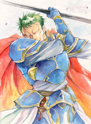 Rule 34 | 1boy, agahari, arden (fire emblem), armor, bad id, bad pixiv id, blue armor, cape, fire emblem, fire emblem: genealogy of the holy war, gauntlets, green hair, holding, male focus, manly, nintendo, solo