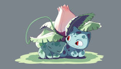 Rule 34 | absurdres, bulbasaur, claws, closed eyes, closed mouth, commentary request, creatures (company), evolutionary line, fangs, fangs out, game freak, gen 1 pokemon, grey background, highres, ivysaur, looking to the side, muji bogi, nintendo, no humans, plant, pokemon, pokemon (creature), red eyes, vines
