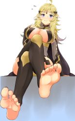 Rule 34 | 1boy, 1girl, absurdres, ahoge, blonde hair, blue eyes, breasts, bridal gauntlets, circlet, commission, commissioner upload, feet, fire emblem, fire emblem fates, fire emblem heroes, foot focus, foreshortening, highres, igni tion, large breasts, looking at viewer, nintendo, ophelia (fire emblem), sitting, solo, thighhighs, turtleneck