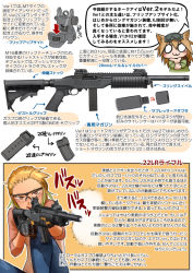 Rule 34 | 2girls, airsoft gun, airsoft review illustrated, animal ears, blonde hair, carbine, chibi, diagram, didloaded, eye protectors, ghost ring, gun, information sheet, iron sights, japanese text, kj works, kj works hawkeye, long gun, multiple girls, original, rifle, ruger, ruger 10/22, safety glasses, sniper rifle, stock (firearm), sturm, ruger &amp; co., suppressor, suppressor focus, suppressor profile, telescoping stock, text focus, toy gun, translation request, weapon, weapon focus, weapon profile